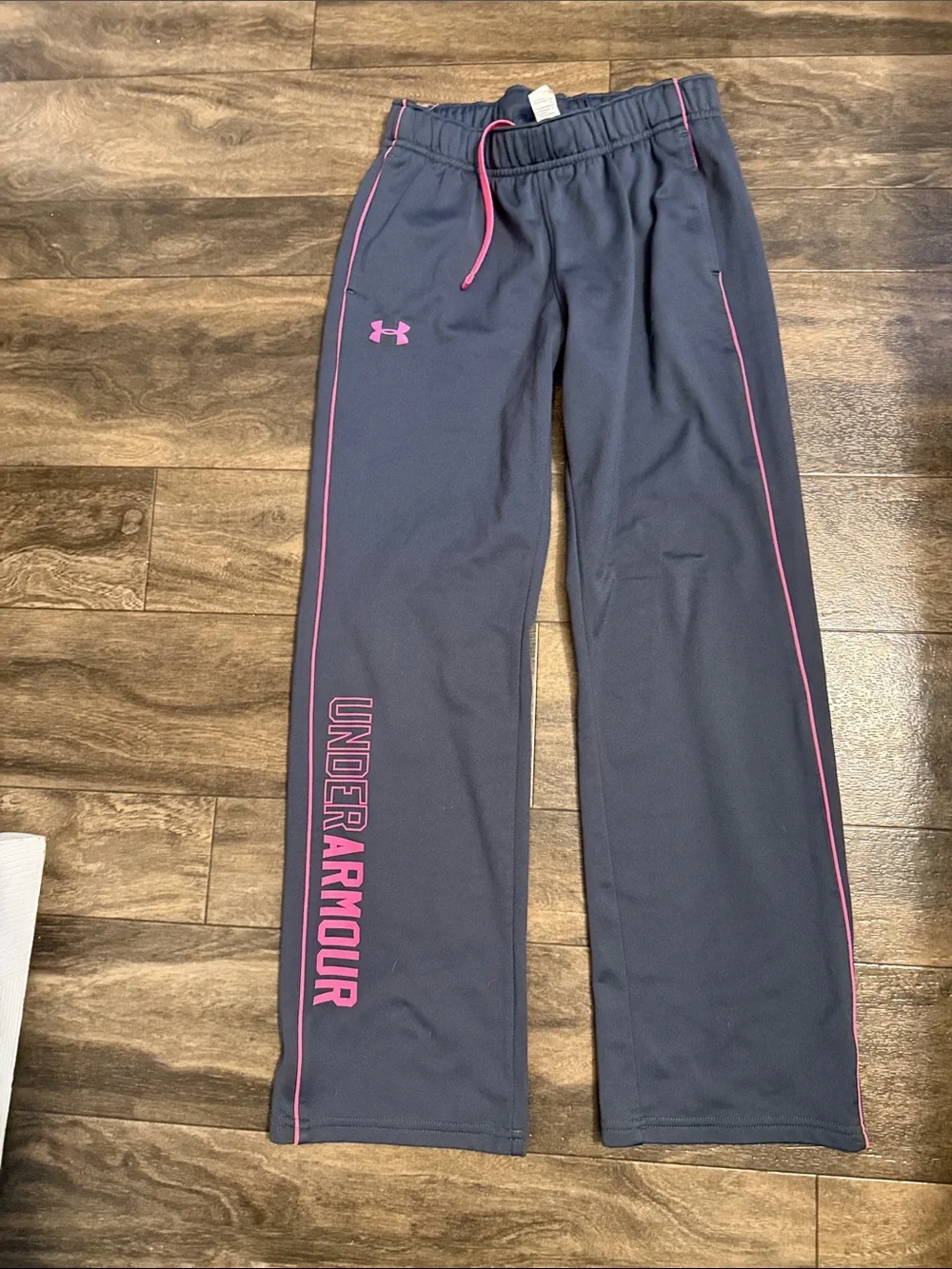 Under Armour Navy Track Pants with Pink Trim and Logo
